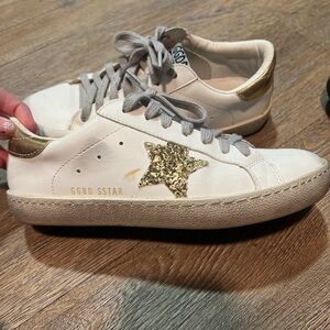 Golden Goose Women's White and Gold Sneakers